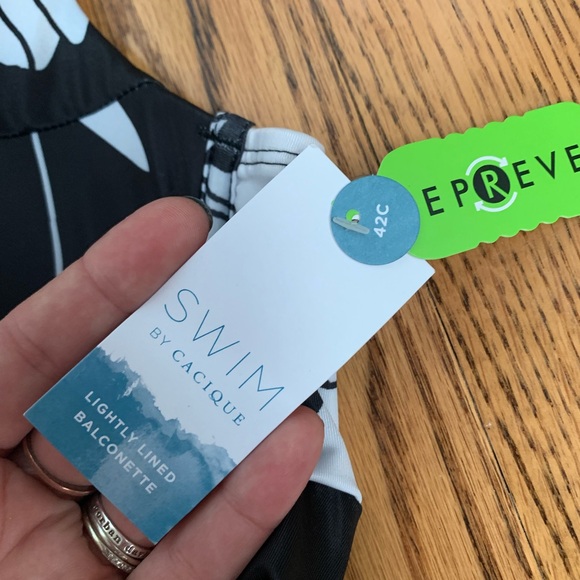 New Cacique Balconette Floral Black and White Swimsuit 42C Swim Top Tankini - Picture 5 of 7